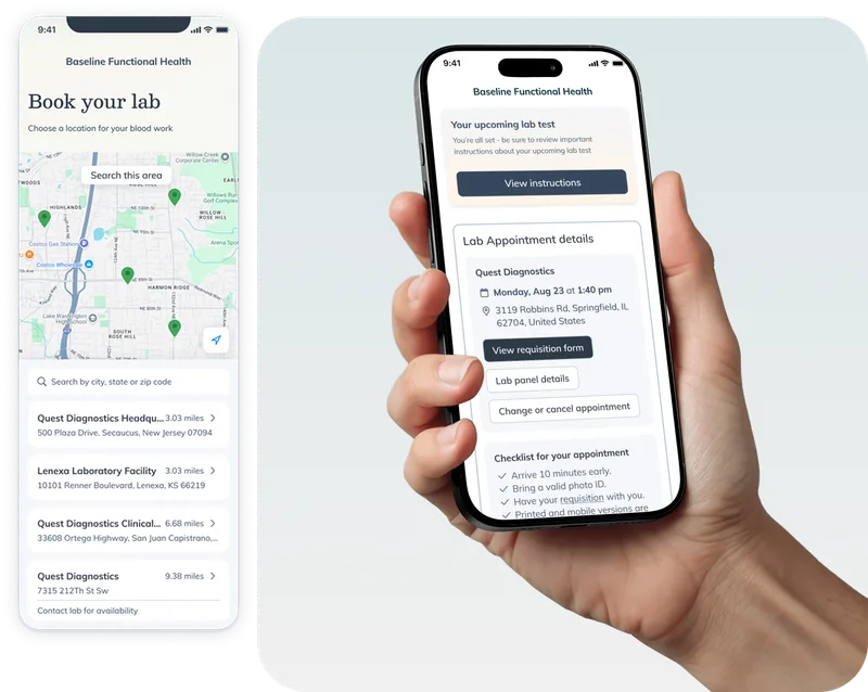 DirectCare AI patient dashboard. Biomarkers and supplement protocol